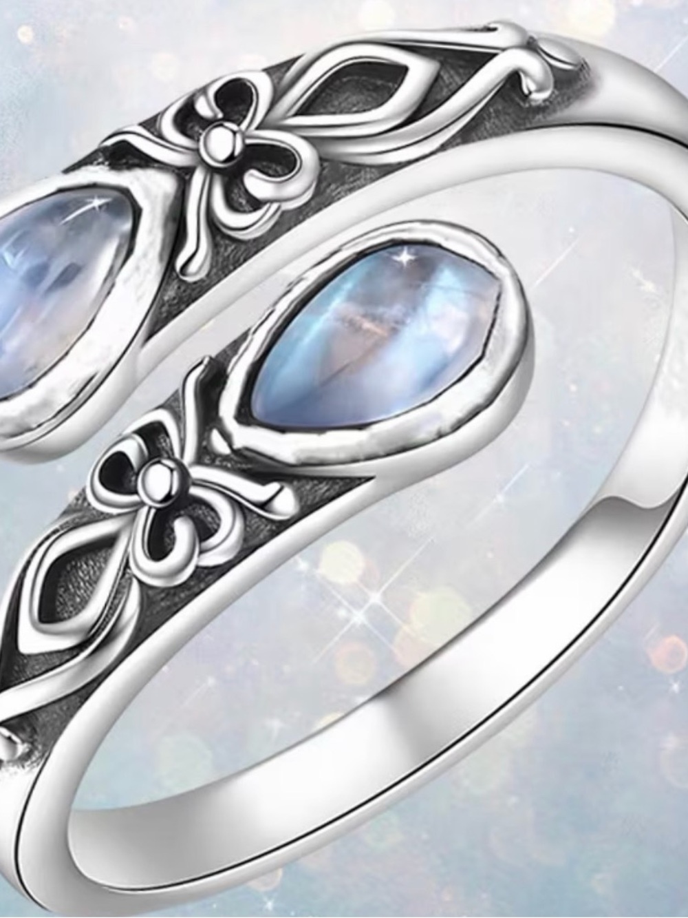 Moonstone Open Band Ring - Blue Accent